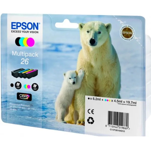 Комплект картриджей 26 черный, голубой, пурпурный, желтый Epson (C13T26164010)