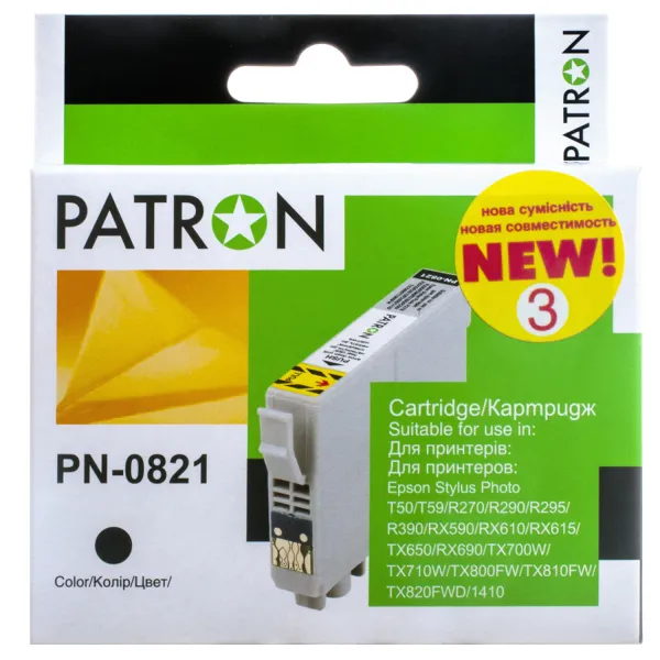 Картридж совместимый Epson T0811/T0821 XL (C13T11114A10/C13T11214A10) 340 стр, черный Patron (PN-0821)