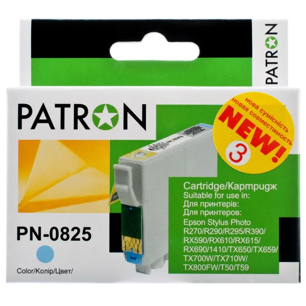 Картридж сумісний Epson T0815/T0825 XL (C13T11154A10/C13T11254A10) 410 арк, світло-блакитний Patron (PN-0825)