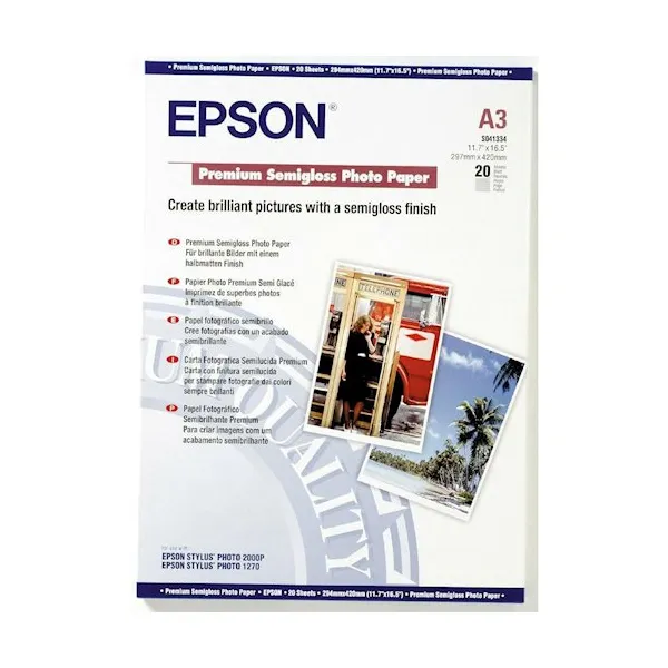 Фотопапір Premium Semigloss A3, 20 арк Epson (C13S041334)