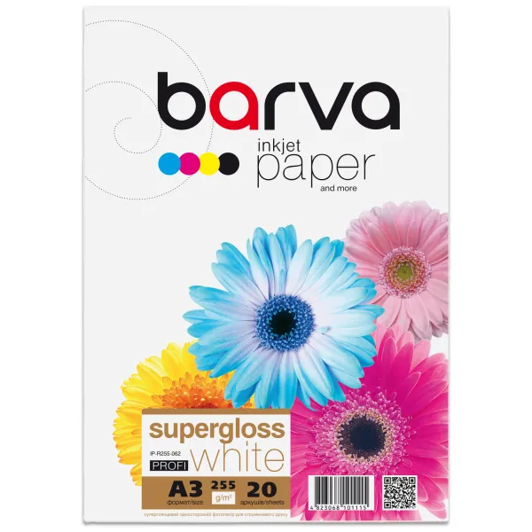 Фотобумага белый суперглянец 255 г/м2, A3, 20 л Profi Barva (IP-R255-062)
