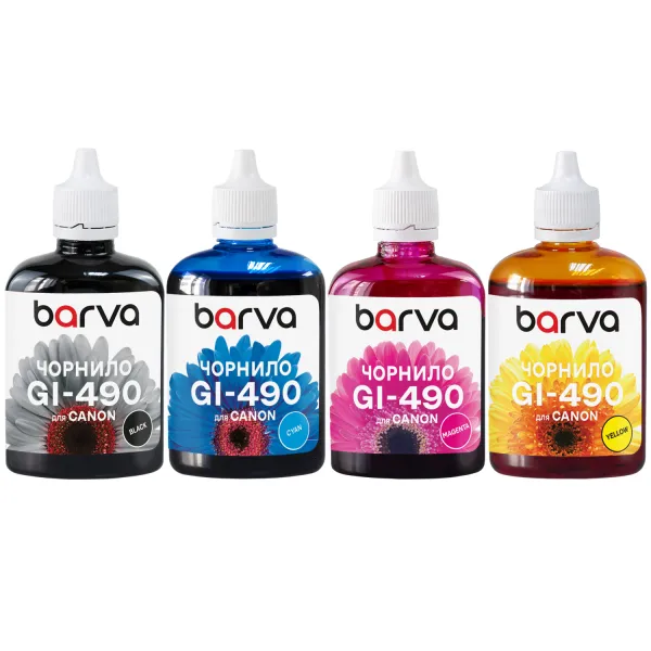 Комплект чернил совместимых для Canon GI-490 специальные 4x90 г, пигментные/водорастворимые, BK/C/M/Y Barva (CG490-090-MP)