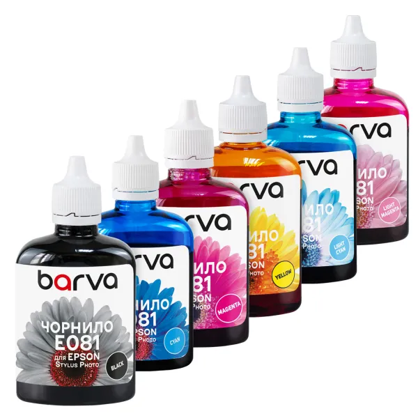 Комплект чернил совместимых для Epson T048/T080/T081 специальные 6х90 г, водорастворимые, BK/C/M/Y/LC/LM Barva (E081-090-MP)
