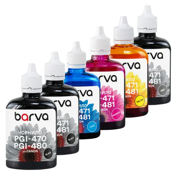 Комплект чорнил сумісних для Canon PGI-470PGBK + CLI-471BK/C/M/Y/GY спеціальні 6x90 г, пігментне/водорозчинні, PGBK/BK/C/M/Y/GY Barva (CPGI470-090-2MP)