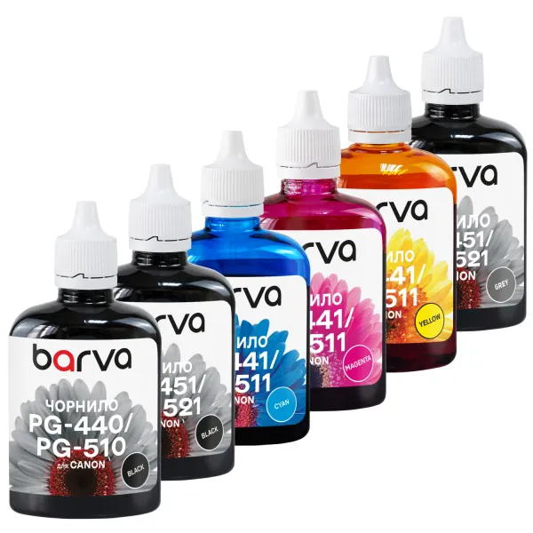 Комплект чорнил сумісних для Canon PGI-450PGBK + CLI-451BK/C/M/Y/GY спеціальні 6x90 г, пігментне/водорозчинні, PGBK/BK/C/M/Y/GY Barva (CPGI450-6-090-MP)