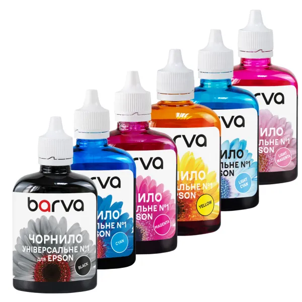 Комплект чорнил сумісних для Epson універсальні №1 6х90 г, водорозчинні, BK/C/M/Y/LC/LM Barva (EU1-090-2MP)