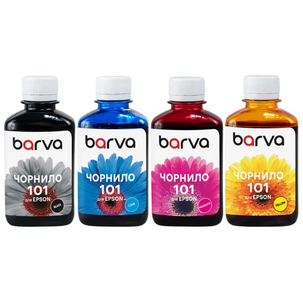 Комплект чернил совместимых для Epson 101 специальные 4x180 мл, пигментные/водорастворимые, BK/C/M/Y Barva (E101-180-MP)