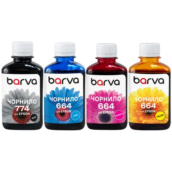 Комплект чернил совместимых для Epson 774/664 специальные 4x180 г, пигментные/водорастворимые, BK/C/M/Y Barva (E-L605-180-MP)