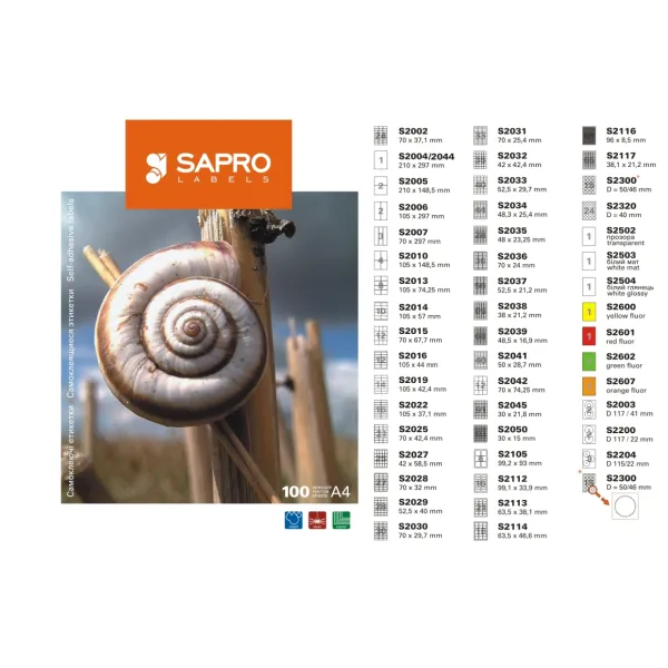 Наклейки адресные самоклеющиеся 21 на листе А4, 100 л Sapro (S2113)
