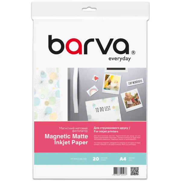 Фотобумага магнитная матовая 650 г/м2 (0.3 мм), А4, 20 л Everyday Barva (IP-MAG-AE-145)
