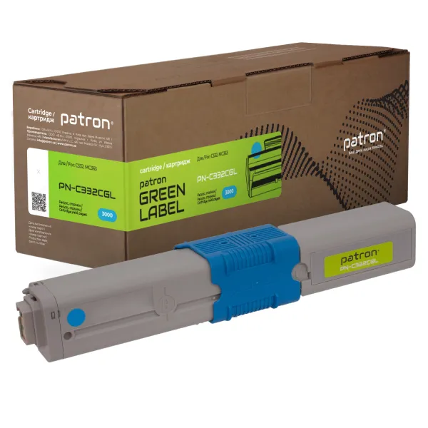 Тонер-картридж совместимый Oki 46508735 Green Label, голубой Patron (PN-C332CGL)