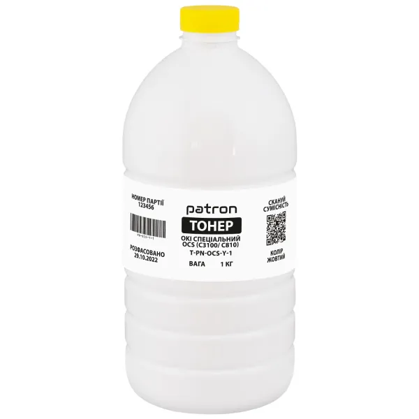 Тонер Oki специальный OCS флакон, 1 кг, желтый Patron (PN-OCS-Y-1)