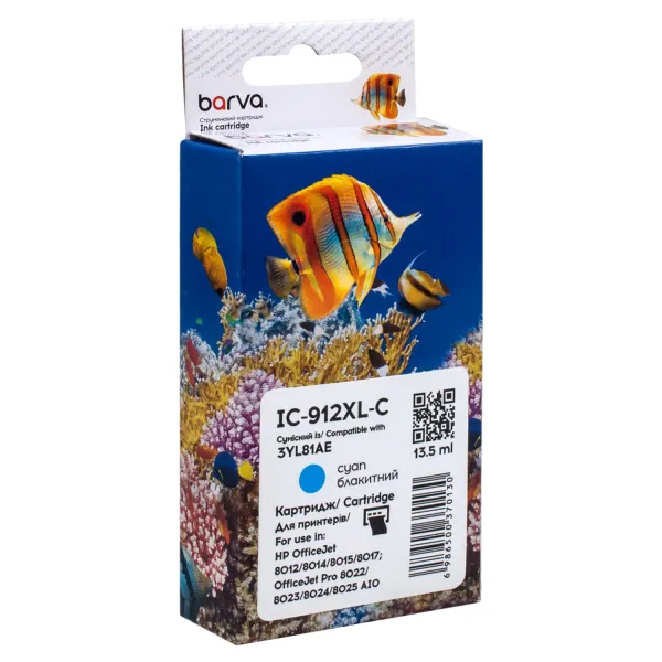 Картридж совместимый HP 912XL (3YL77AE/3YL81AE) 900 стр, голубой Barva (IC-912XL-C)