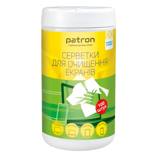 Салфетки для очистки экранов, туба 100 шт. Patron (F3-027)