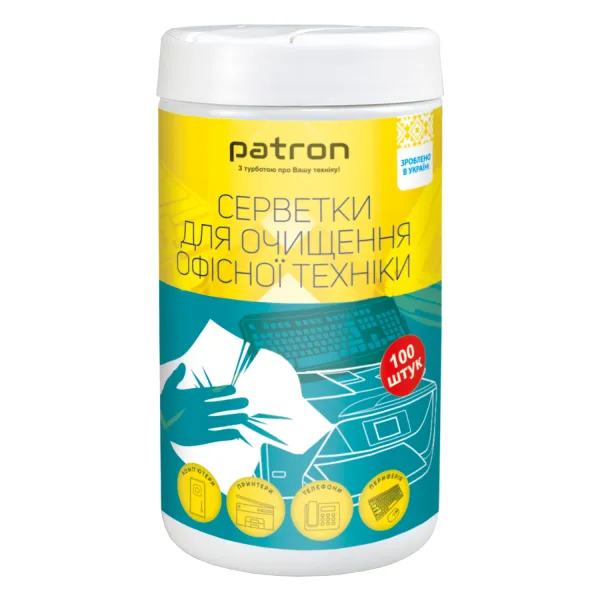 Салфетки для очистки оргтехники, туба 100 шт Patron (F3-028)