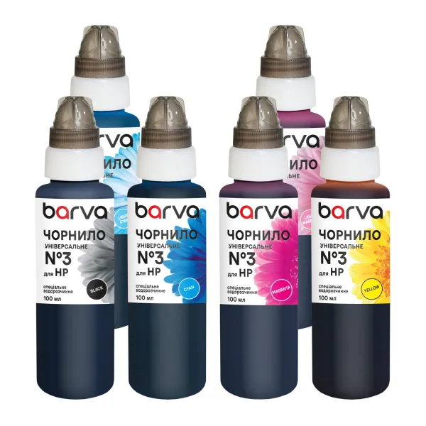 Комплект чернил для HP универсальные №3 4х100 мл, водорастворимые, BK/C/M/Y Barva (HU3-100-MP)