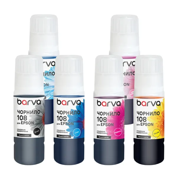 Комплект чернил для Epson 108 специальные 6x70 мл, OneKey, водорастворимые, BK/C/M/Y/LC/LM Barva (E108-070-MP)