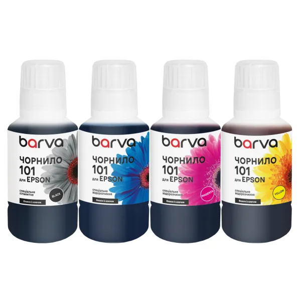 Комплект чернил для Epson 101 специальные 4x140 мл, OneKey, пигментные/водорастворимые, BK/C/M/Y Barva (E101-140-MP)