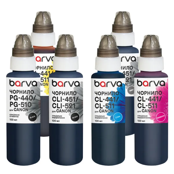 Комплект чернил для Canon PGI-425PGBK + CLI-426BK/C/M/Y/GY специальные 6x100 мл, пигментные/водорастворимые, PGBK/BK/C/M/Y/GY Barva (CPGI425-100-2MP)