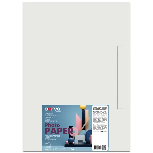 Фотобумага для лазерной печати матовая двусторонняя 170 г/м2, A3, 50 л Everyday Barva (LP-LBE170-464)