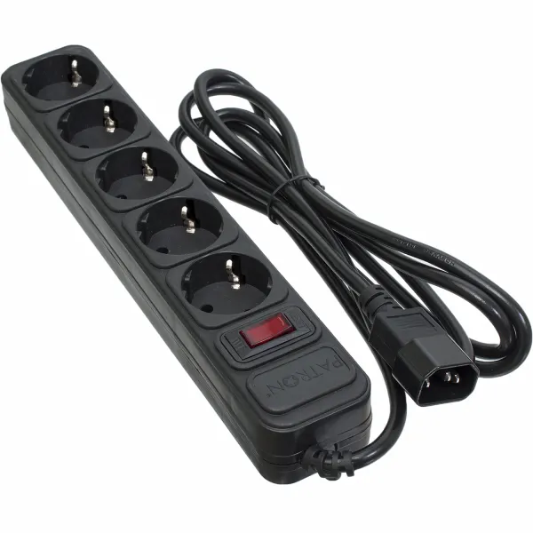 Фильтр сетевой для ИБП 5 розеток, 2 м, черный, 3*1мм2 Patron (SP-1055U)