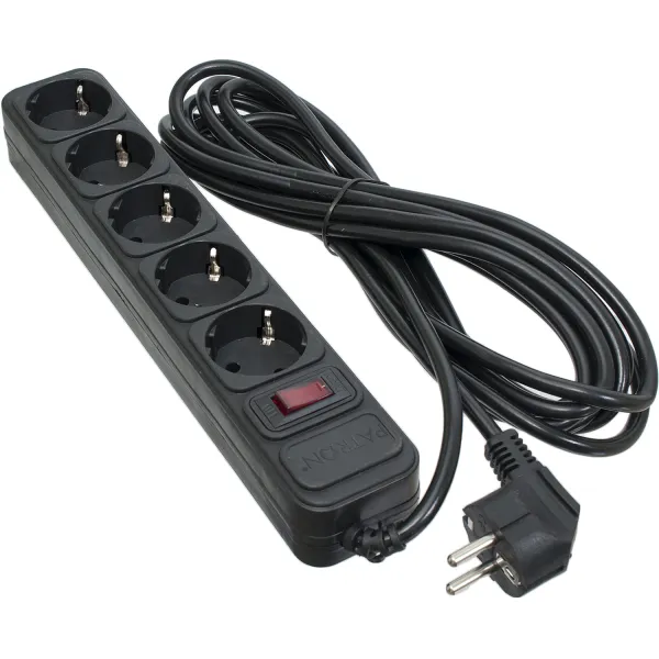 Фильтр сетевой 5 розеток, 5 м, черный, 3*1мм2 Patron (SP-1055)