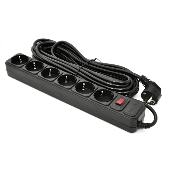 Фильтр сетевой 6 розеток, 10 м, черный, 3*1мм2 Patron (SP-10610)