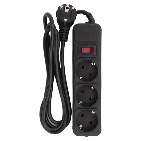 Фильтр сетевой 3 розетки, 1,8 м, 10 А, 250 В, 3*1мм2, черный Patron (SP-1032)