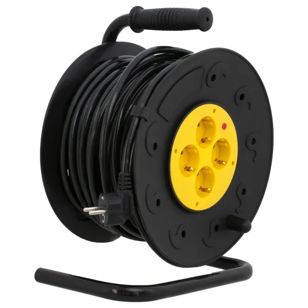 Удлинитель сетевой на катушке, 4 розетки, 10 А, 250 В, 3*2,5 мм2, 40 метров, черно-жёлтый Patron (PN-CAB-REL-40-4)