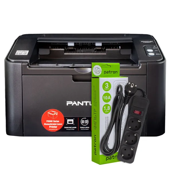 Принтер лазерный P2507 A4 Pantum (P2507) + Фильтр сетевой 3 розетки Patron (SP-1033)