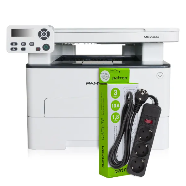 МФУ M6700D A4 Pantum (M6700D) + Фильтр сетевой 3 розетки Patron (SP-1033)